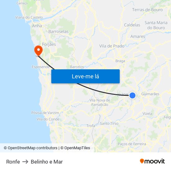 Ronfe to Belinho e Mar map