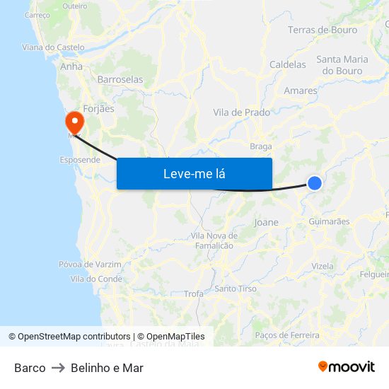 Barco to Belinho e Mar map