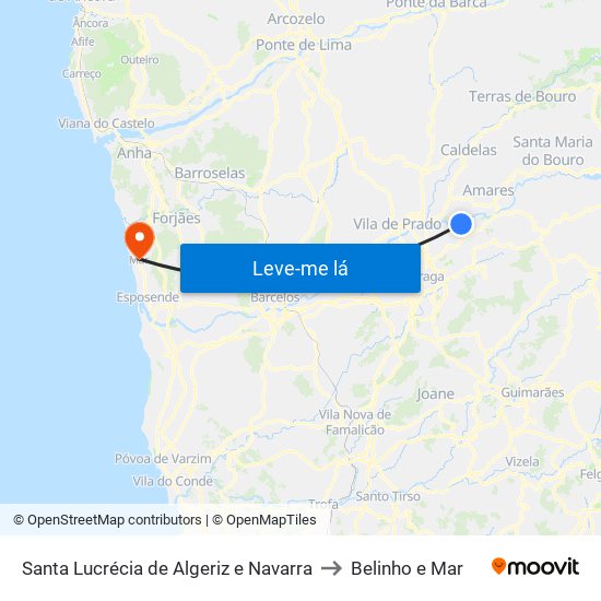 Santa Lucrécia de Algeriz e Navarra to Belinho e Mar map
