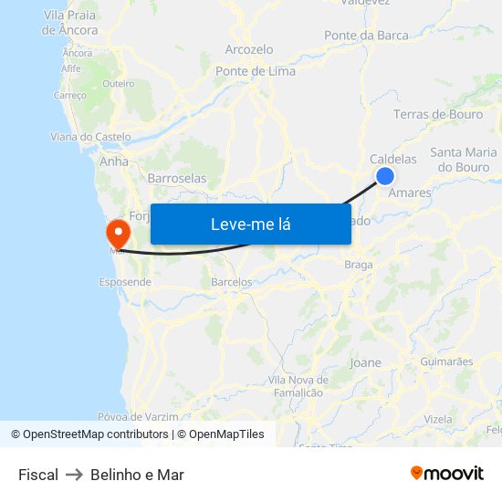 Fiscal to Belinho e Mar map