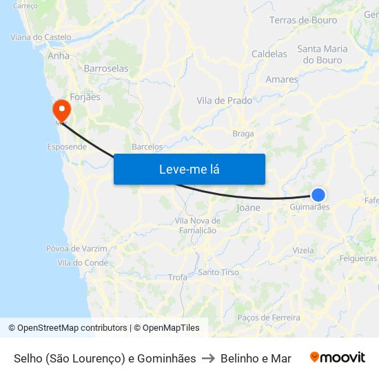 Selho (São Lourenço) e Gominhães to Belinho e Mar map