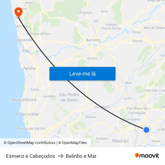 Esmeriz e Cabeçudos to Belinho e Mar map