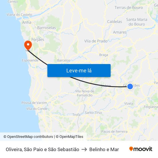 Oliveira, São Paio e São Sebastião to Belinho e Mar map