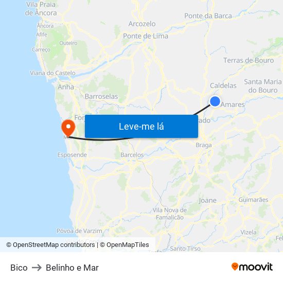 Bico to Belinho e Mar map