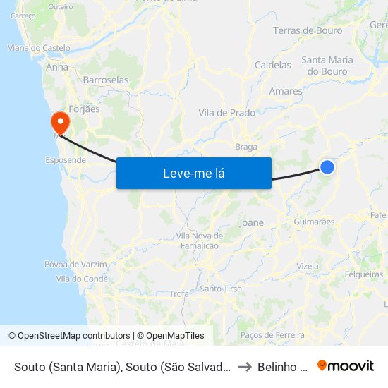 Souto (Santa Maria), Souto (São Salvador) e Gondomar to Belinho e Mar map