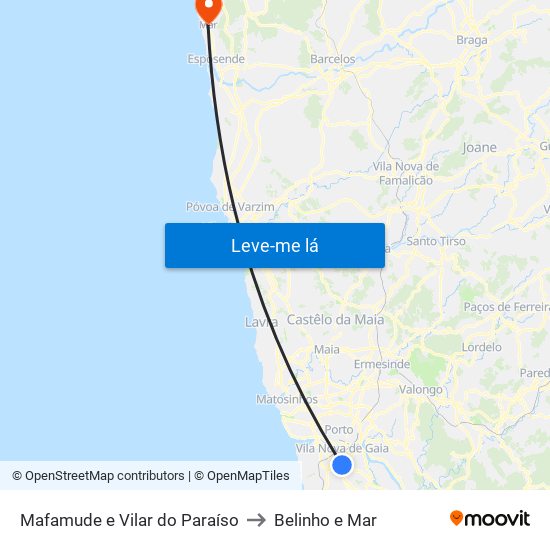 Mafamude e Vilar do Paraíso to Belinho e Mar map