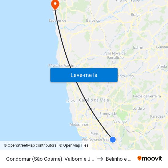 Gondomar (São Cosme), Valbom e Jovim to Belinho e Mar map