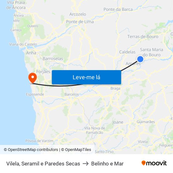 Vilela, Seramil e Paredes Secas to Belinho e Mar map