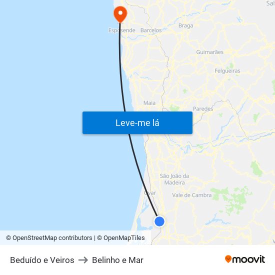 Beduído e Veiros to Belinho e Mar map