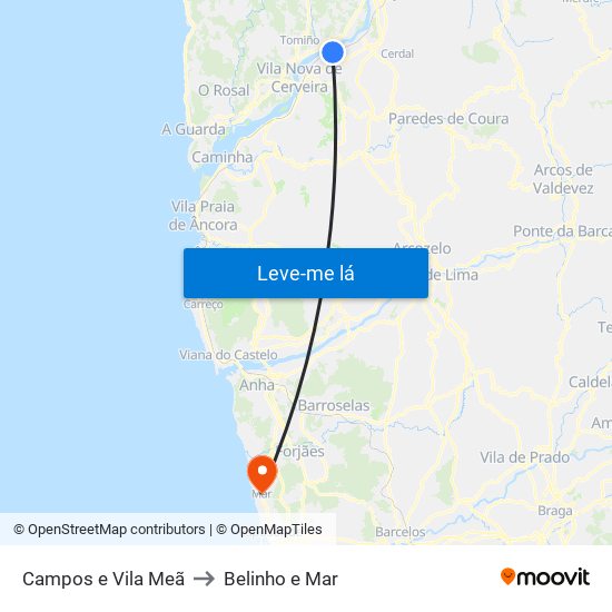 Campos e Vila Meã to Belinho e Mar map