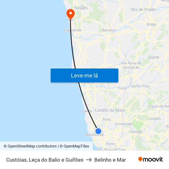 Custóias, Leça do Balio e Guifões to Belinho e Mar map