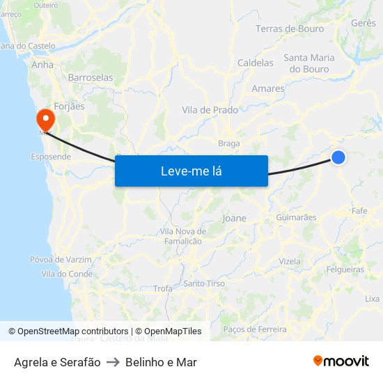 Agrela e Serafão to Belinho e Mar map