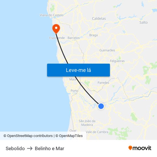 Sebolido to Belinho e Mar map
