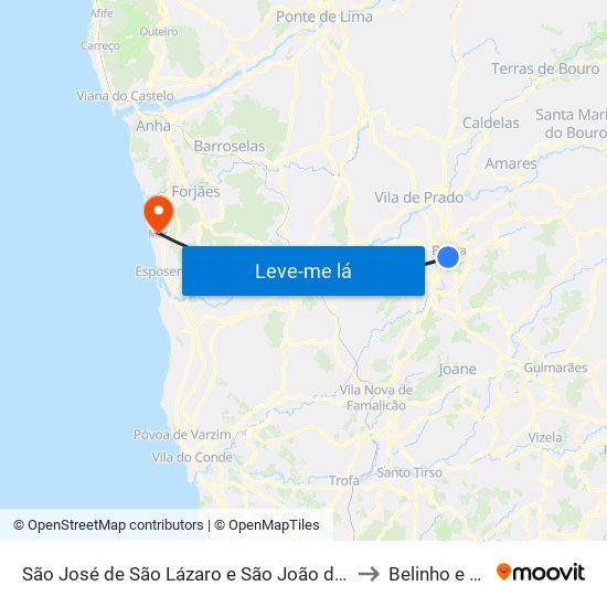 São José de São Lázaro e São João do Souto to Belinho e Mar map