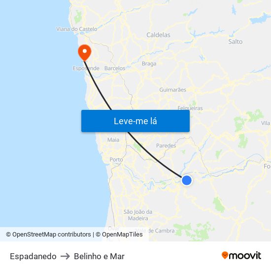 Espadanedo to Belinho e Mar map