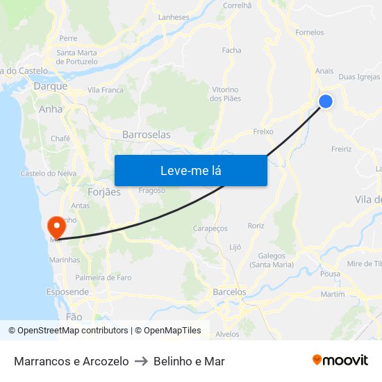 Marrancos e Arcozelo to Belinho e Mar map