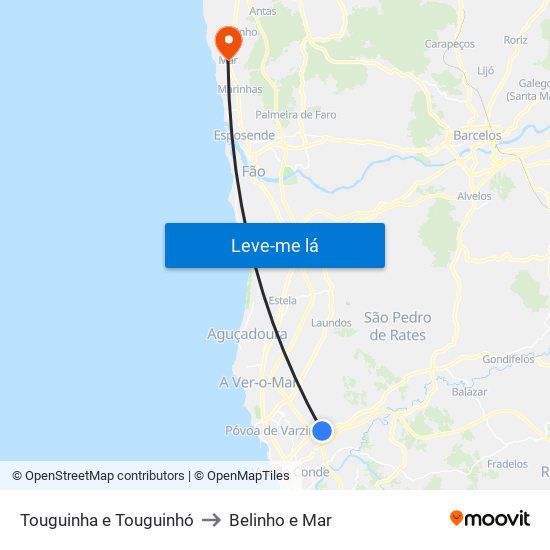 Touguinha e Touguinhó to Belinho e Mar map