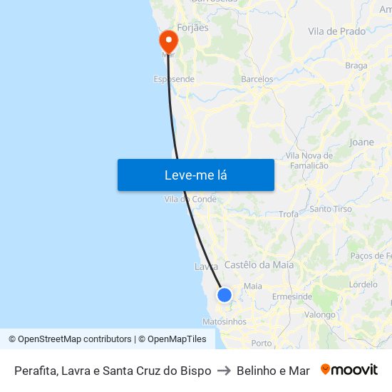 Perafita, Lavra e Santa Cruz do Bispo to Belinho e Mar map