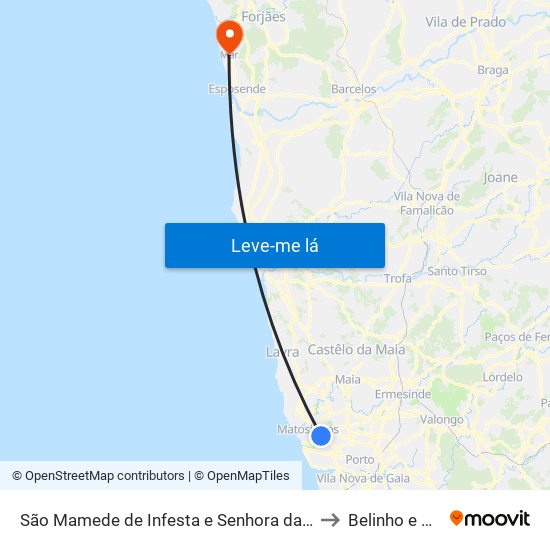 São Mamede de Infesta e Senhora da Hora to Belinho e Mar map