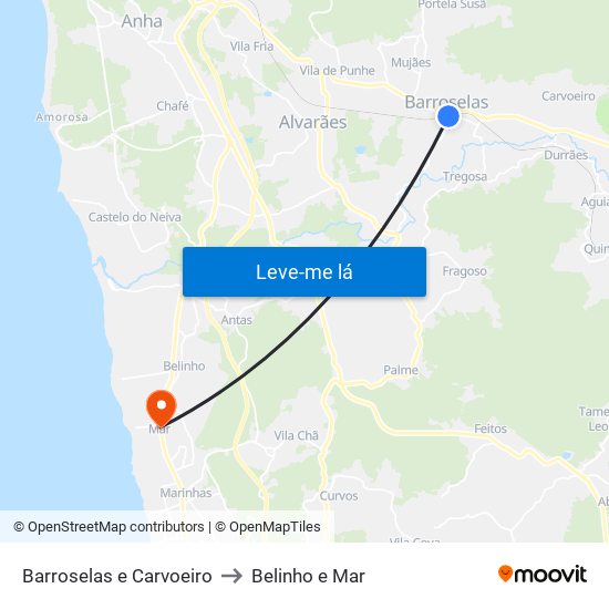 Barroselas e Carvoeiro to Belinho e Mar map