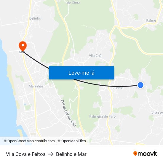 Vila Cova e Feitos to Belinho e Mar map