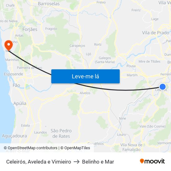 Celeirós, Aveleda e Vimieiro to Belinho e Mar map