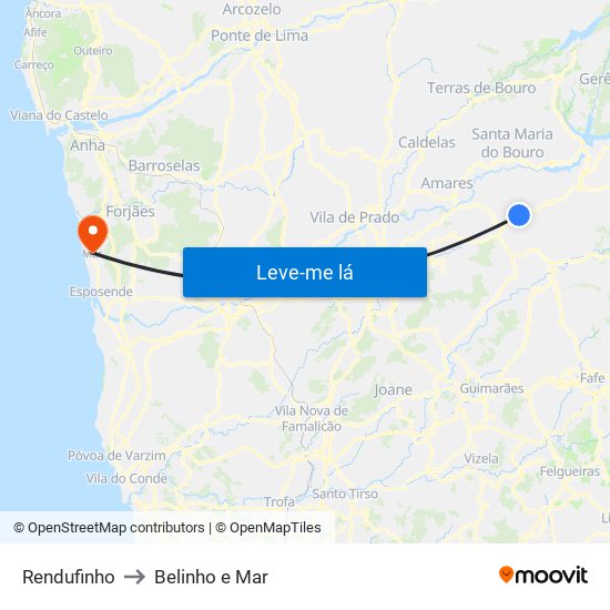 Rendufinho to Belinho e Mar map