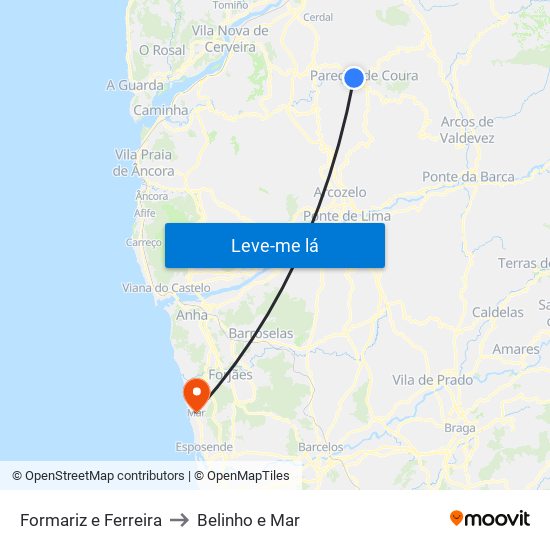 Formariz e Ferreira to Belinho e Mar map