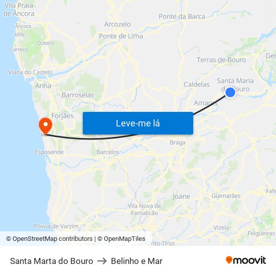 Santa Marta do Bouro to Belinho e Mar map