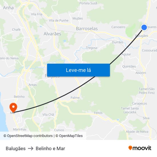 Balugães to Belinho e Mar map