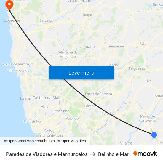 Paredes de Viadores e Manhuncelos to Belinho e Mar map