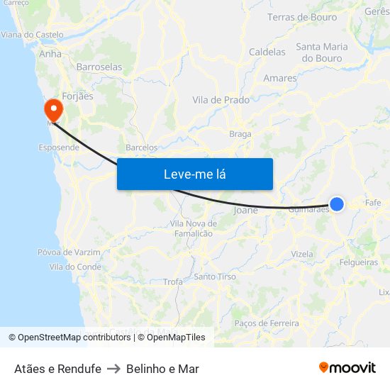 Atães e Rendufe to Belinho e Mar map