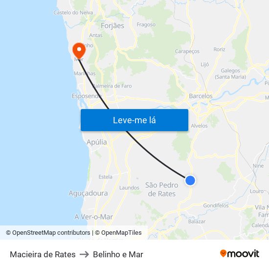 Macieira de Rates to Belinho e Mar map