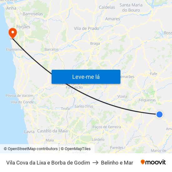 Vila Cova da Lixa e Borba de Godim to Belinho e Mar map