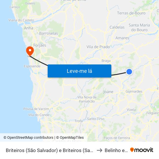 Briteiros (São Salvador) e Briteiros (Santa Leocádia) to Belinho e Mar map