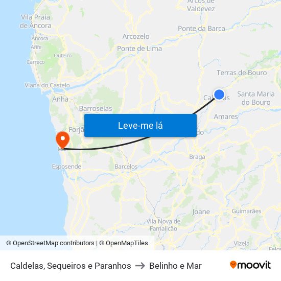 Caldelas, Sequeiros e Paranhos to Belinho e Mar map