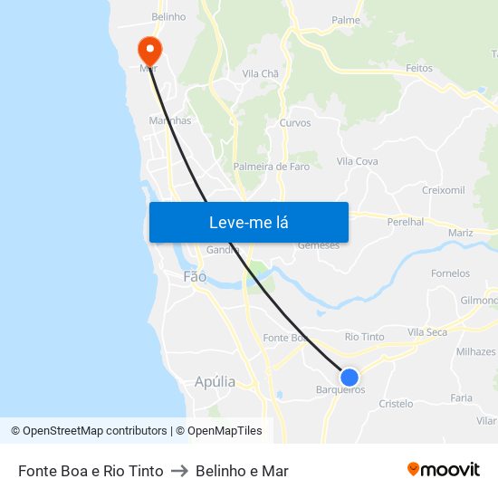 Fonte Boa e Rio Tinto to Belinho e Mar map