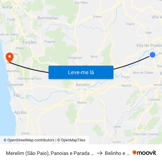 Merelim (São Paio), Panoias e Parada de Tibães to Belinho e Mar map