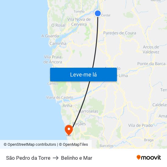 São Pedro da Torre to Belinho e Mar map