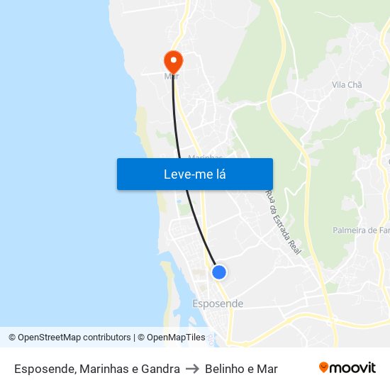 Esposende, Marinhas e Gandra to Belinho e Mar map