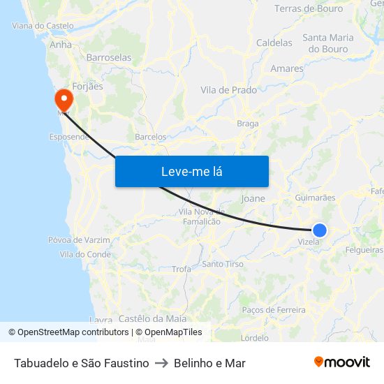 Tabuadelo e São Faustino to Belinho e Mar map