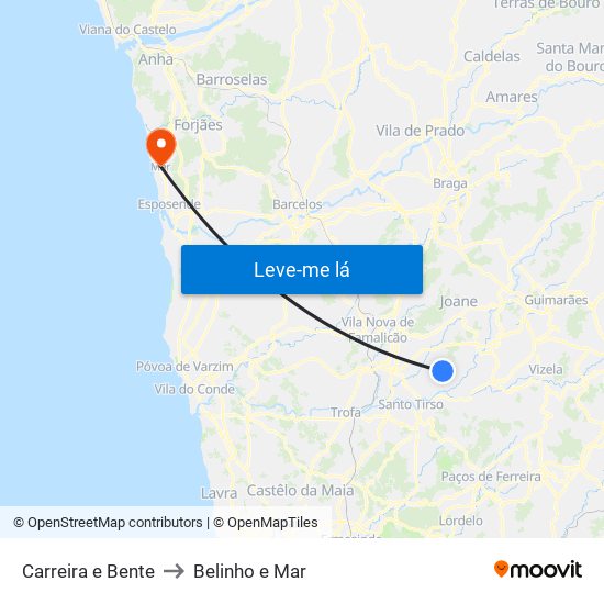 Carreira e Bente to Belinho e Mar map