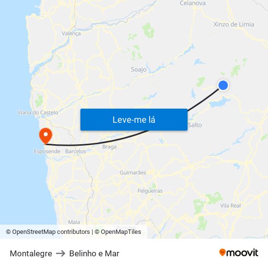 Montalegre to Belinho e Mar map