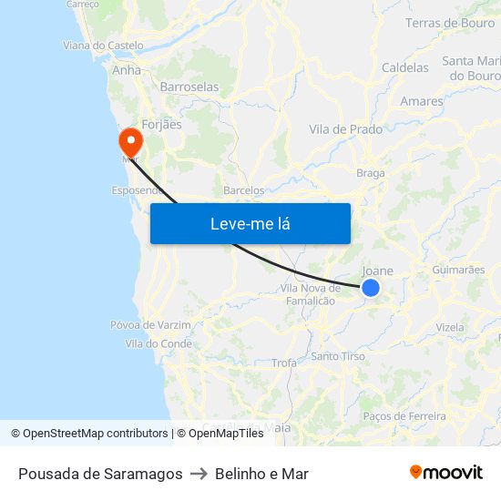 Pousada de Saramagos to Belinho e Mar map