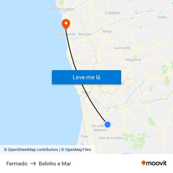 Fermedo to Belinho e Mar map