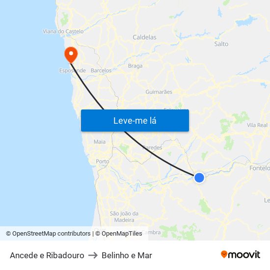 Ancede e Ribadouro to Belinho e Mar map