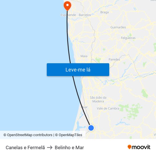 Canelas e Fermelã to Belinho e Mar map