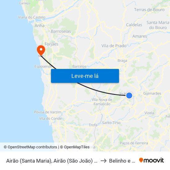 Airão (Santa Maria), Airão (São João) e Vermil to Belinho e Mar map