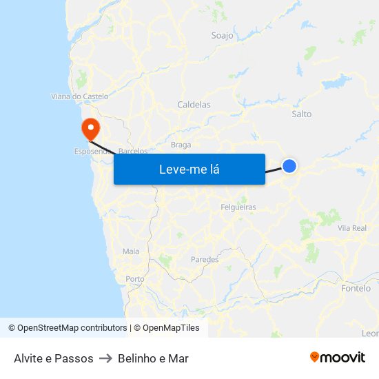 Alvite e Passos to Belinho e Mar map