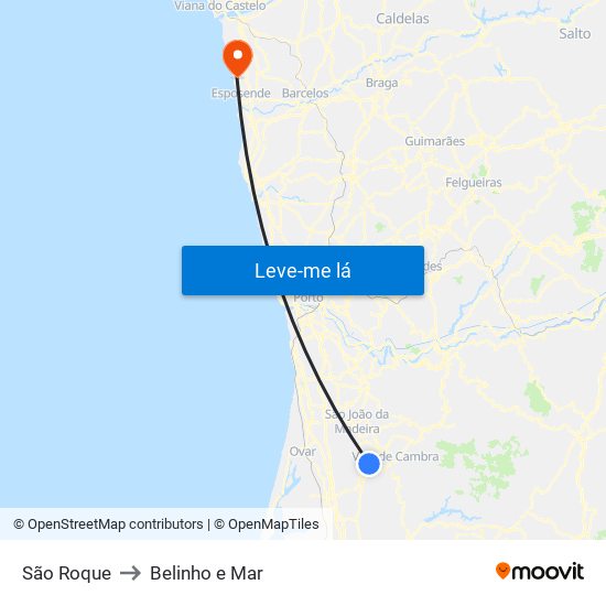 São Roque to Belinho e Mar map